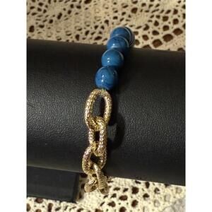 Erimish Turquoise Color And Gold Tone Expandable Stack Bracelet